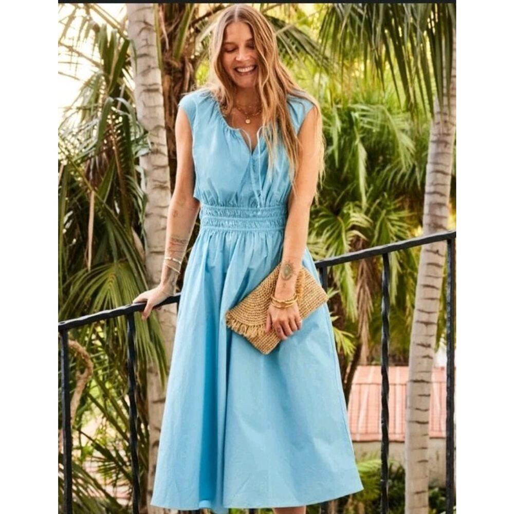 Faherty Amalfi organic cotton midi dress Womens Sz S exposed back Coastal $198